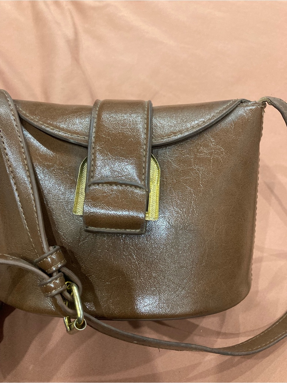 Classic Brown Leather Crossbody Bag with Gold Detail